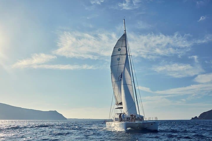 Santorini Sunset Luxury Sailing Catamaran Cruise with BBQ, drinks, transfer