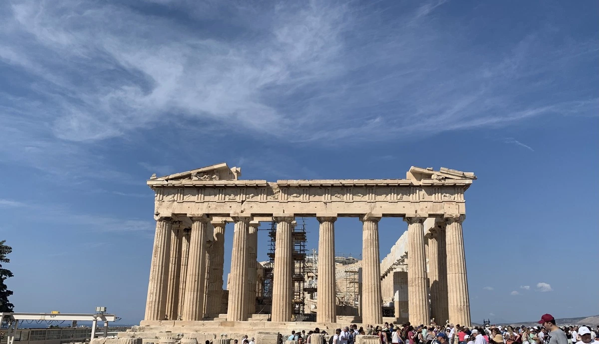 The Parthenon on the Acropolis of Athens seen from the walking route during a guided tour